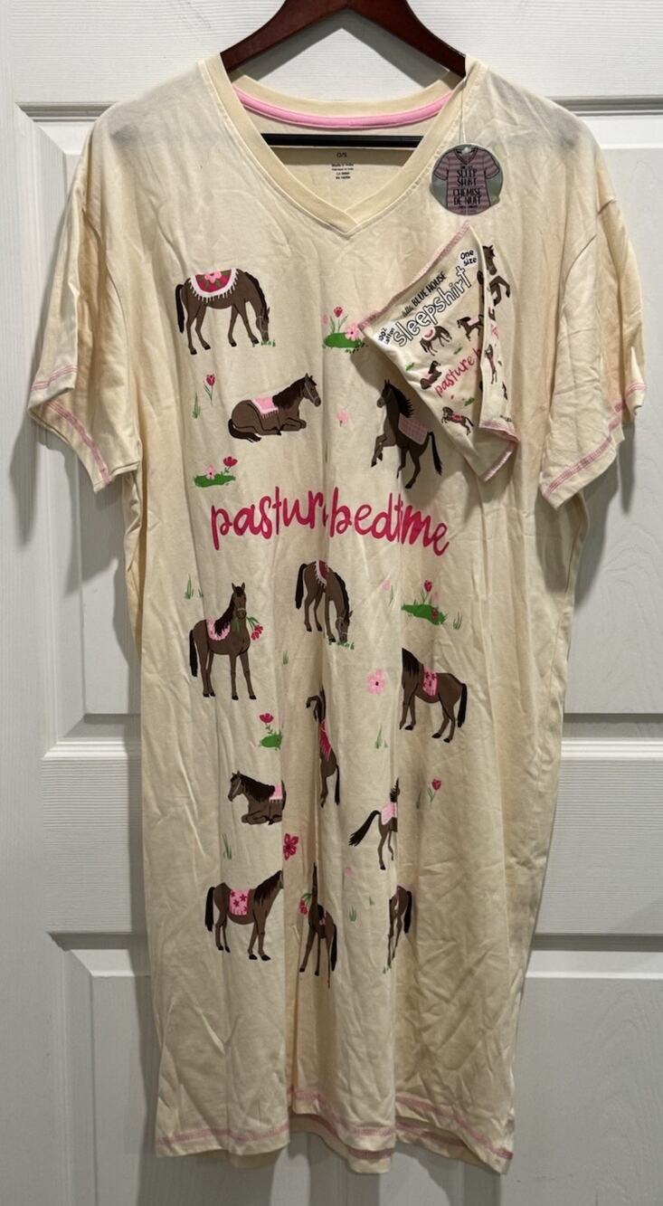 Little Blue House PASTURE BEDTIME Horses Relaxed Night Shirt One Size NEW